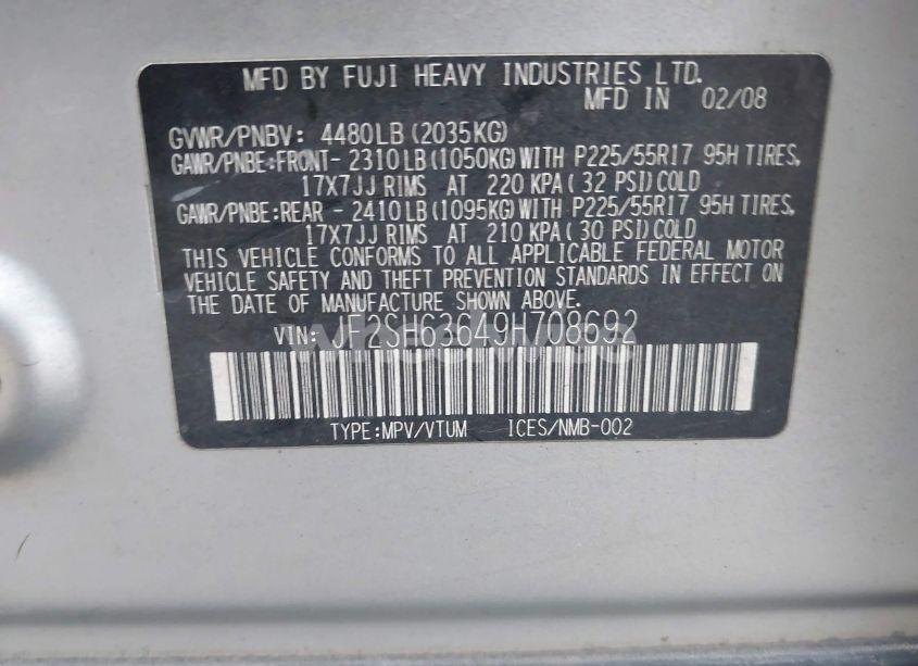 Photo 9 of 2009 Subaru Forester 2.5X (VIN JF2SH63649H708692)