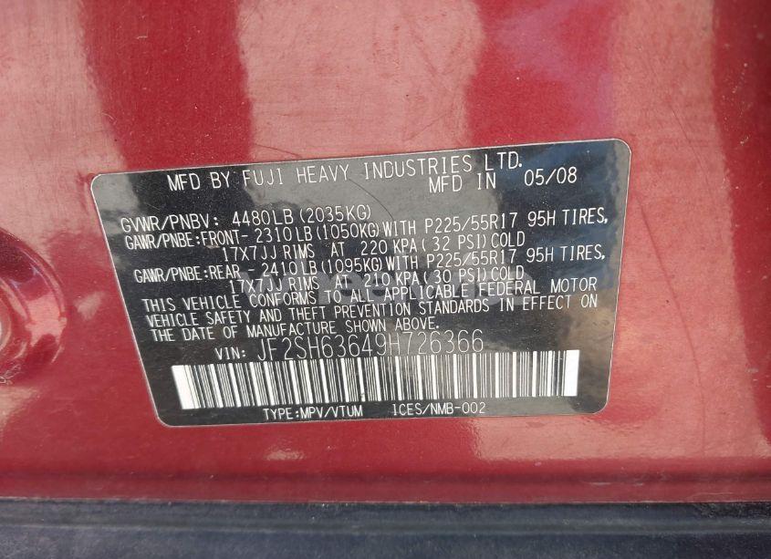 Photo 9 of 2009 Subaru Forester 2.5X (VIN JF2SH63649H726366)