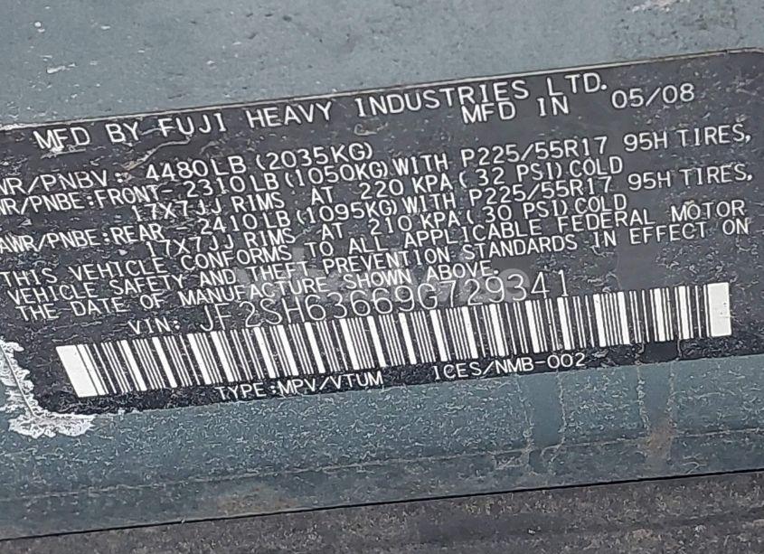Photo 9 of 2009 Subaru Forester 2.5X (VIN JF2SH63669G729341)