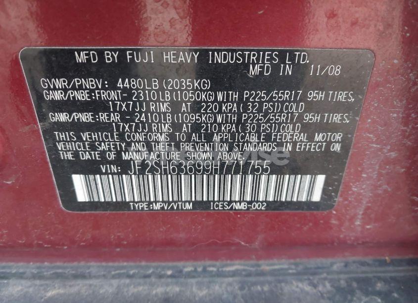 Photo 9 of 2009 Subaru Forester 2.5X (VIN JF2SH63699H771755)