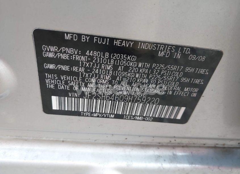 Photo 9 of 2009 Subaru Forester 2.5X LIMITED (VIN JF2SH64609H759220)