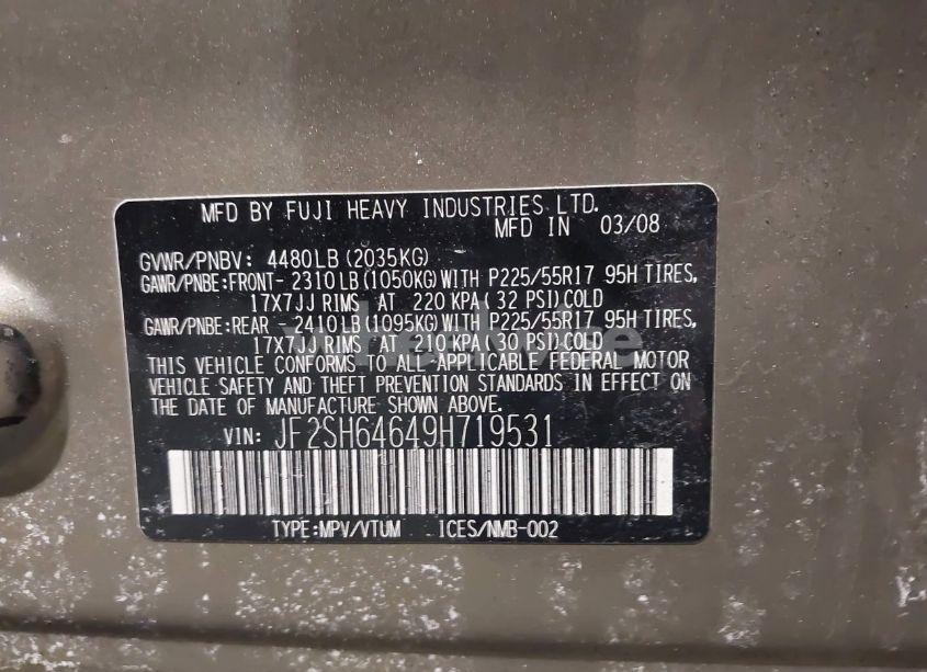 Photo 9 of 2009 Subaru Forester 2.5X LIMITED (VIN JF2SH64649H719531)