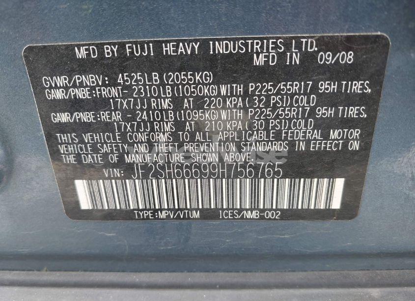 Photo 9 of 2009 Subaru Forester 2.5XT LIMITED (VIN JF2SH66699H756765)