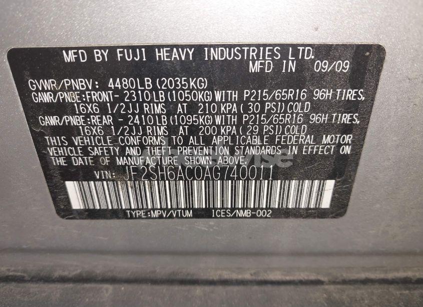 Photo 9 of 2010 Subaru Forester 2.5X (VIN JF2SH6AC0AG740011)