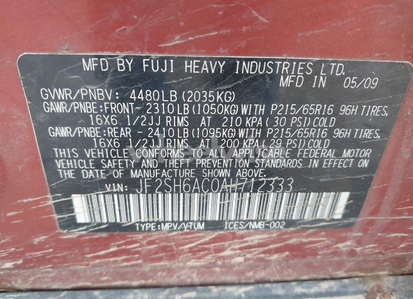 Photo 9 of 2010 Subaru Forester 2.5X (VIN JF2SH6AC0AH712333)