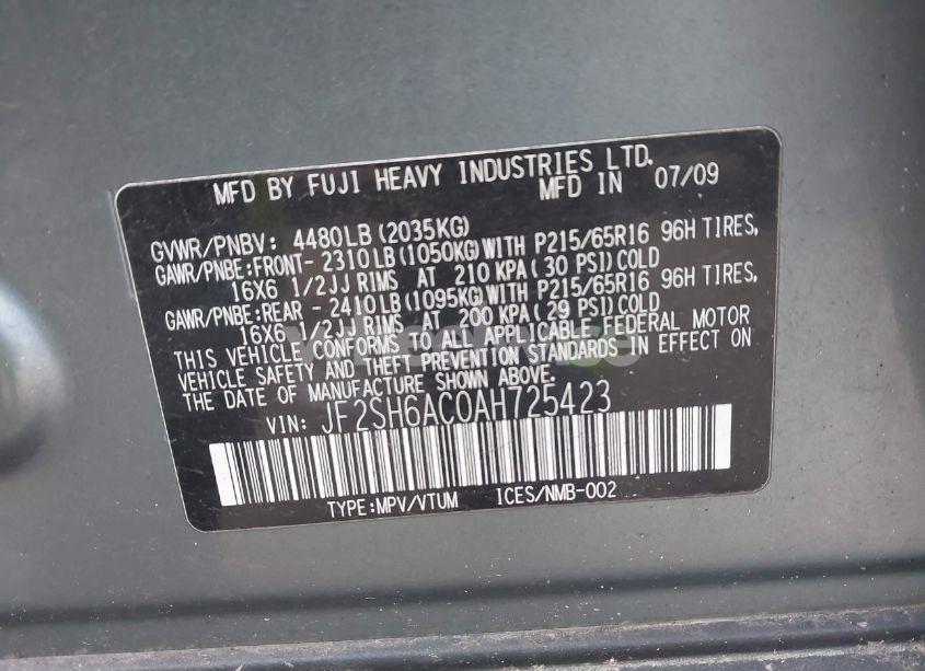 Photo 9 of 2010 Subaru Forester 2.5X (VIN JF2SH6AC0AH725423)