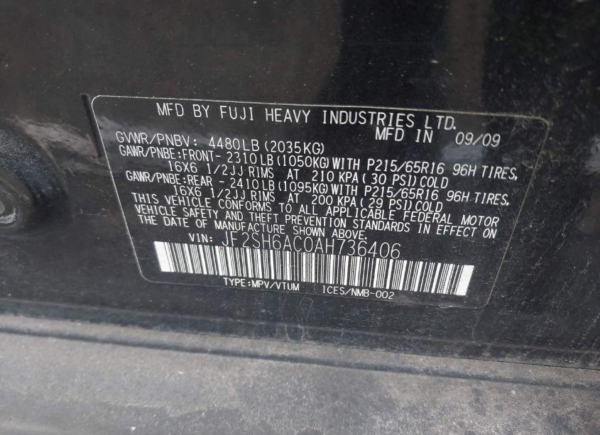 Photo 9 of 2010 Subaru Forester 2.5X (VIN JF2SH6AC0AH736406)