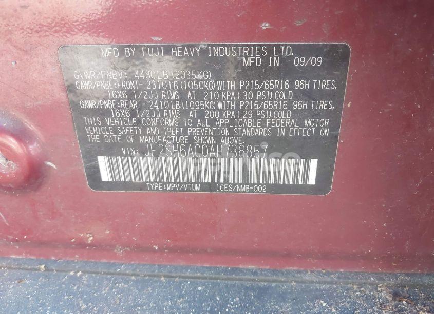 Photo 9 of 2010 Subaru Forester 2.5X (VIN JF2SH6AC0AH736857)