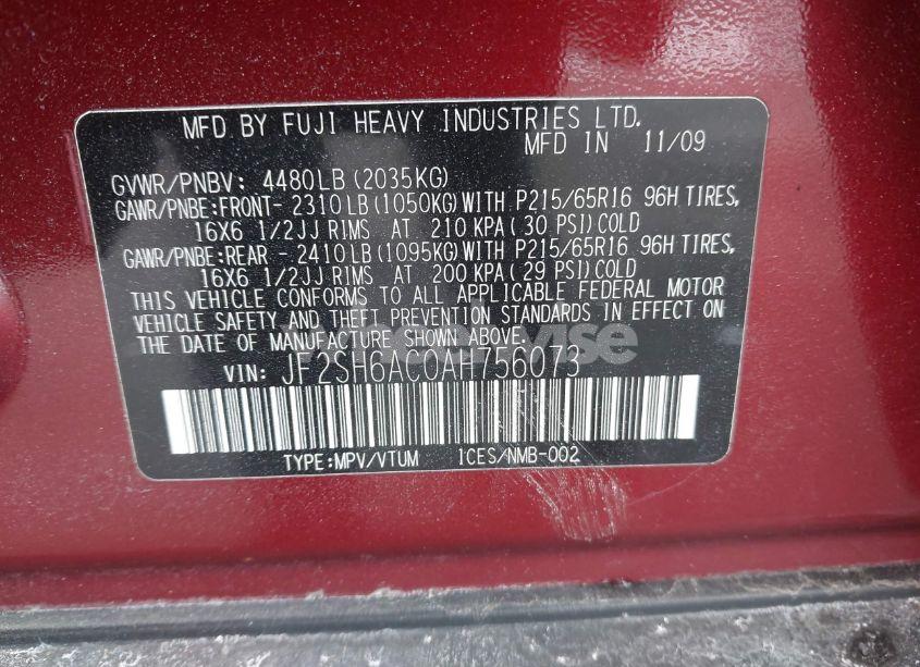 Photo 9 of 2010 Subaru Forester 2.5X (VIN JF2SH6AC0AH756073)