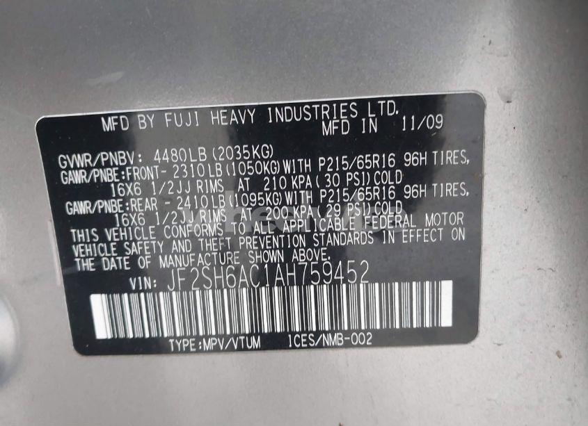 Photo 9 of 2010 Subaru Forester 2.5X (VIN JF2SH6AC1AH759452)