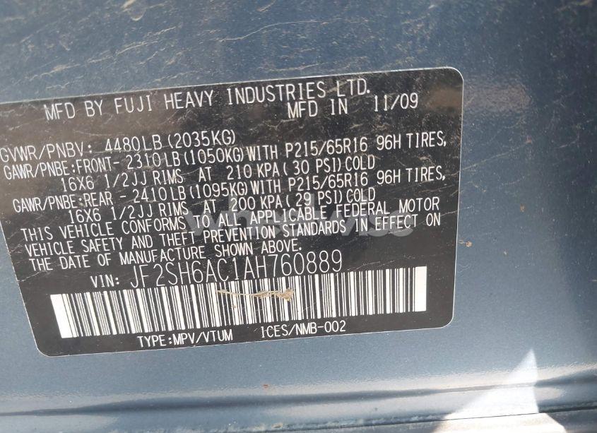 Photo 9 of 2010 Subaru Forester 2.5X (VIN JF2SH6AC1AH760889)