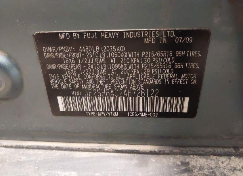 Photo 9 of 2010 Subaru Forester 2.5X (VIN JF2SH6AC2AH726122)