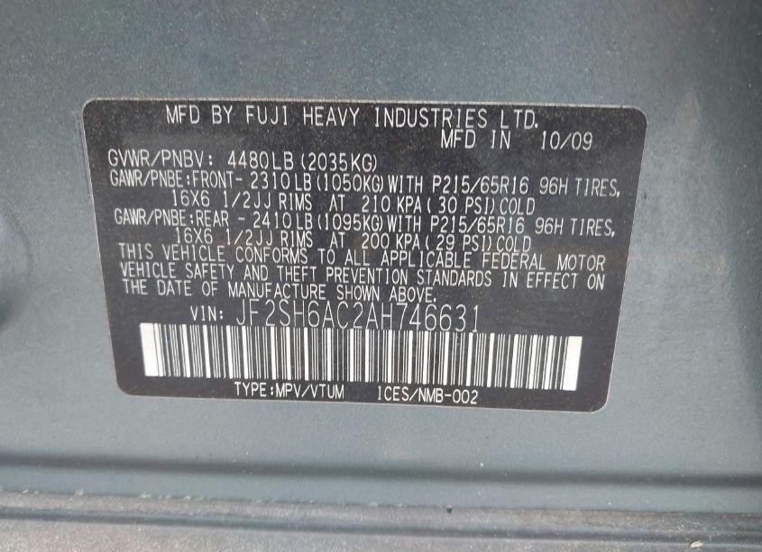 Photo 9 of 2010 Subaru Forester 2.5X (VIN JF2SH6AC2AH746631)