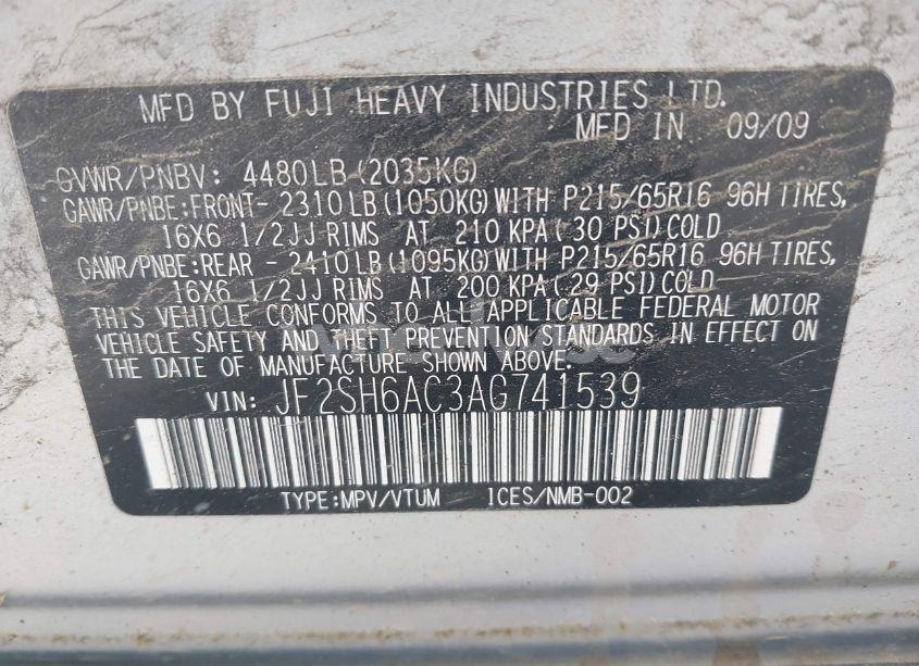 Photo 9 of 2010 Subaru Forester 2.5X (VIN JF2SH6AC3AG741539)