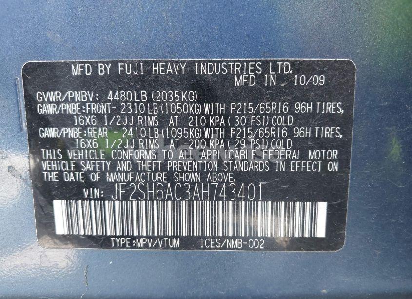 Photo 9 of 2010 Subaru Forester 2.5X (VIN JF2SH6AC3AH743401)