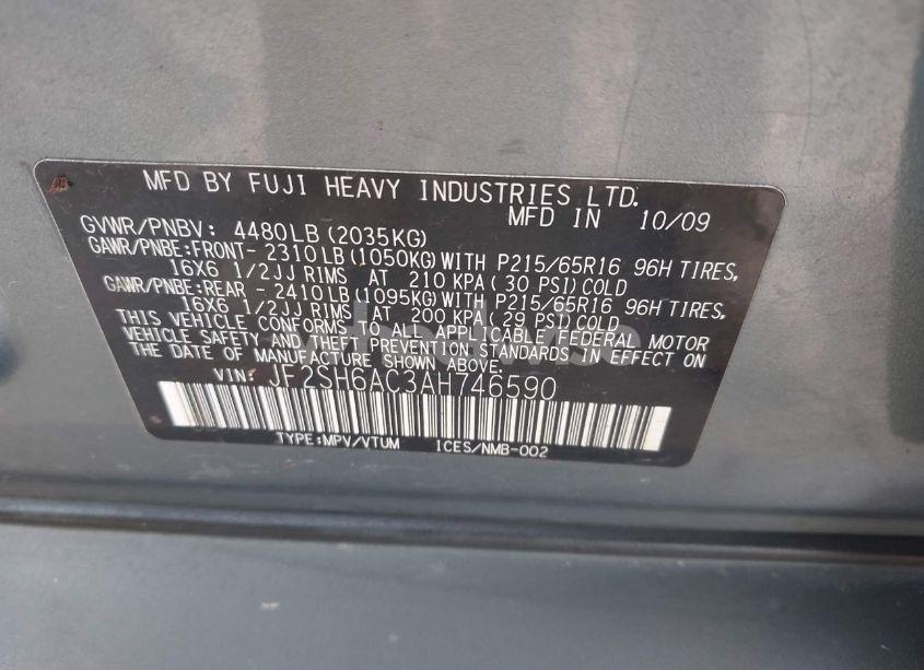 Photo 9 of 2010 Subaru Forester 2.5X (VIN JF2SH6AC3AH746590)