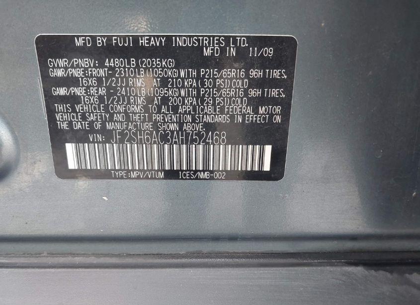 Photo 9 of 2010 Subaru Forester 2.5X (VIN JF2SH6AC3AH752468)