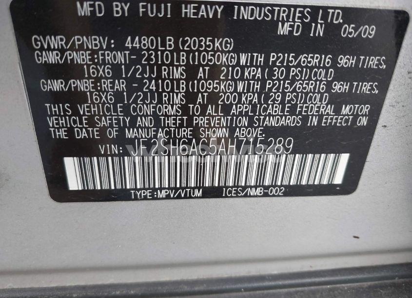 Photo 9 of 2010 Subaru Forester 2.5X (VIN JF2SH6AC5AH715289)