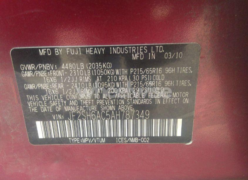 Photo 9 of 2010 Subaru Forester 2.5X (VIN JF2SH6AC5AH787349)