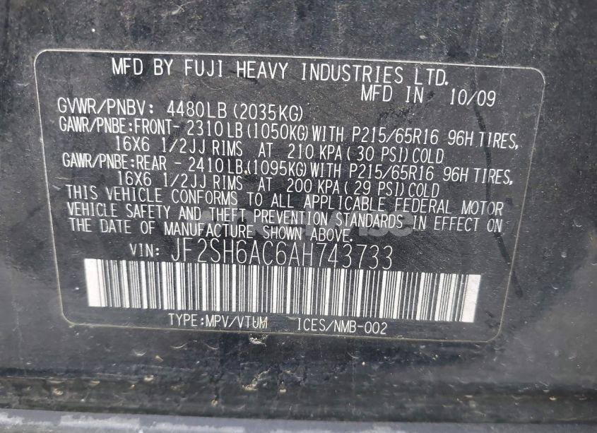 Photo 9 of 2010 Subaru Forester 2.5X (VIN JF2SH6AC6AH743733)