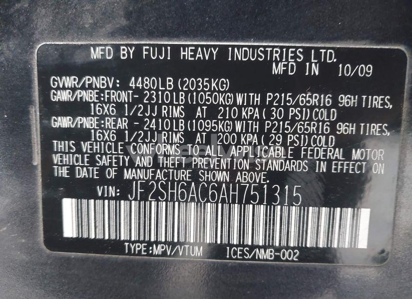 Photo 9 of 2010 Subaru Forester 2.5X (VIN JF2SH6AC6AH751315)