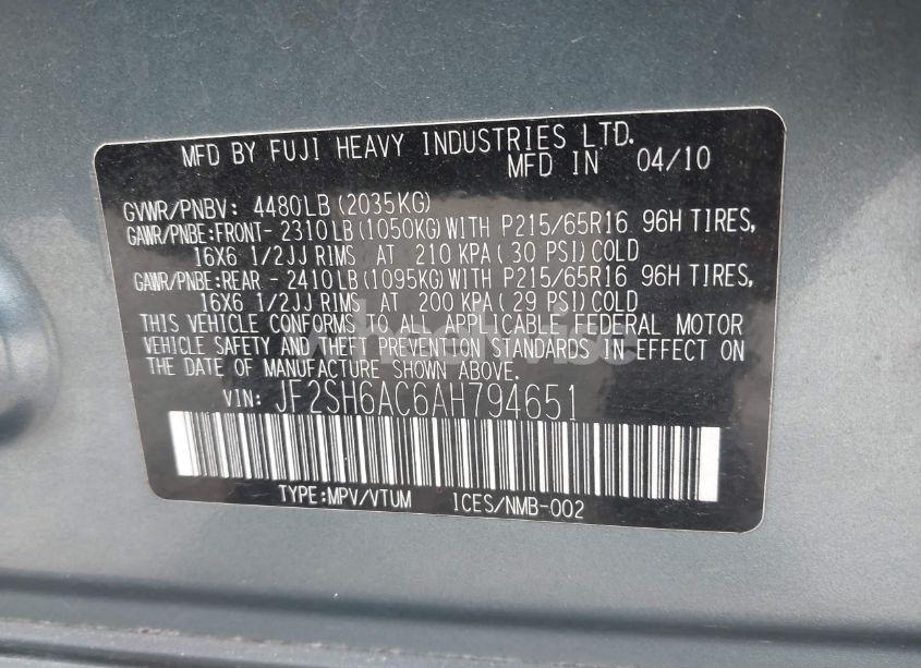 Photo 9 of 2010 Subaru Forester 2.5X (VIN JF2SH6AC6AH794651)