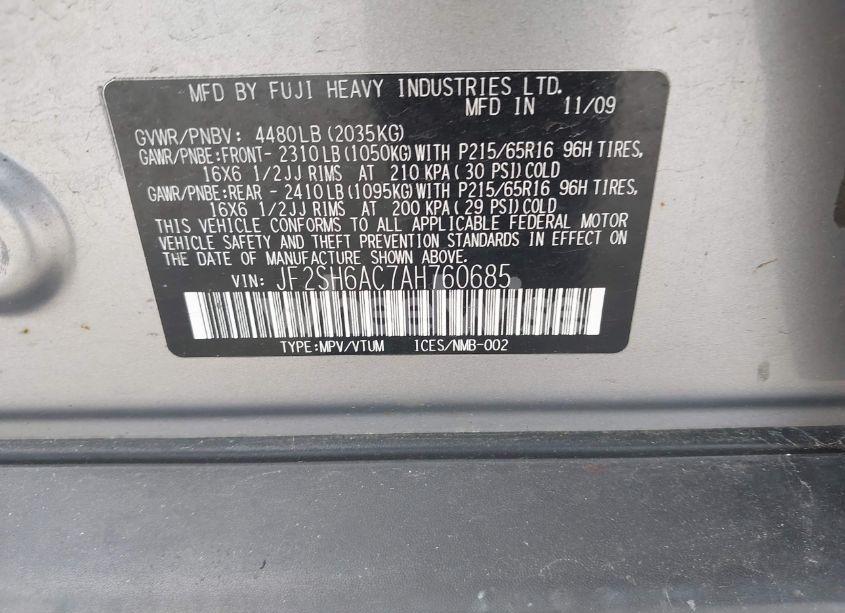 Photo 9 of 2010 Subaru Forester 2.5X (VIN JF2SH6AC7AH760685)