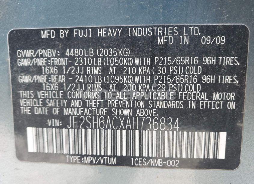 Photo 9 of 2010 Subaru Forester 2.5X (VIN JF2SH6ACXAH736834)