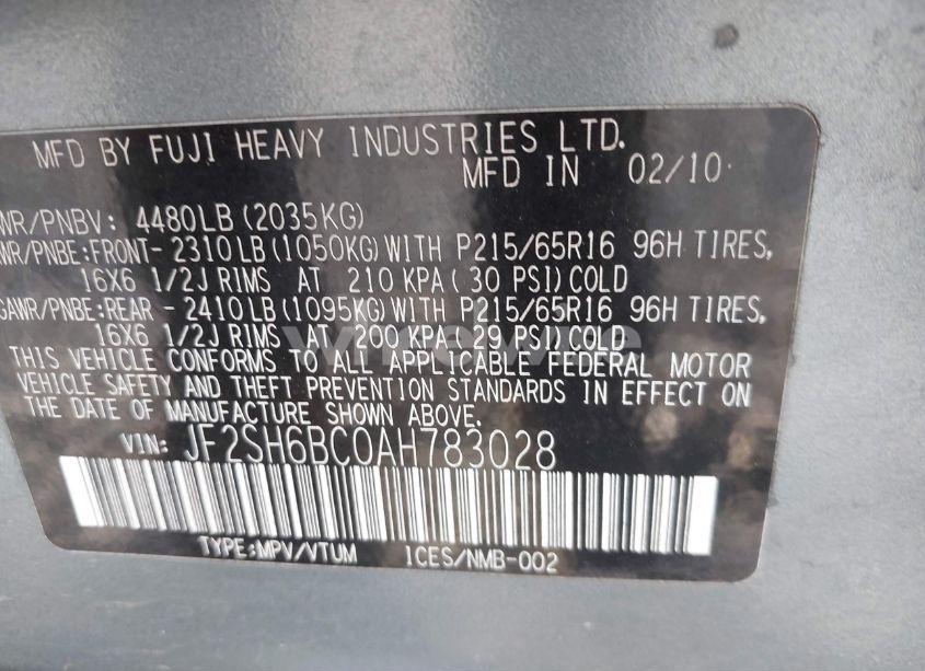 Photo 9 of 2010 Subaru Forester 2.5X (VIN JF2SH6BC0AH783028)