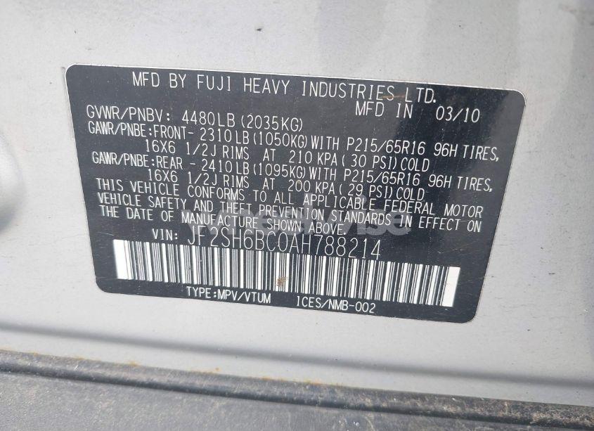 Photo 9 of 2010 Subaru Forester 2.5X (VIN JF2SH6BC0AH788214)