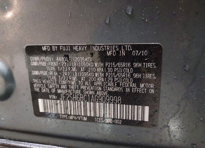 Photo 9 of 2010 Subaru Forester 2.5X (VIN JF2SH6BC1AG909998)