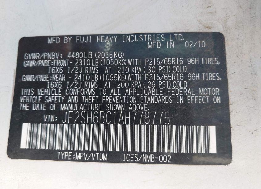 Photo 9 of 2010 Subaru Forester 2.5X (VIN JF2SH6BC1AH778775)