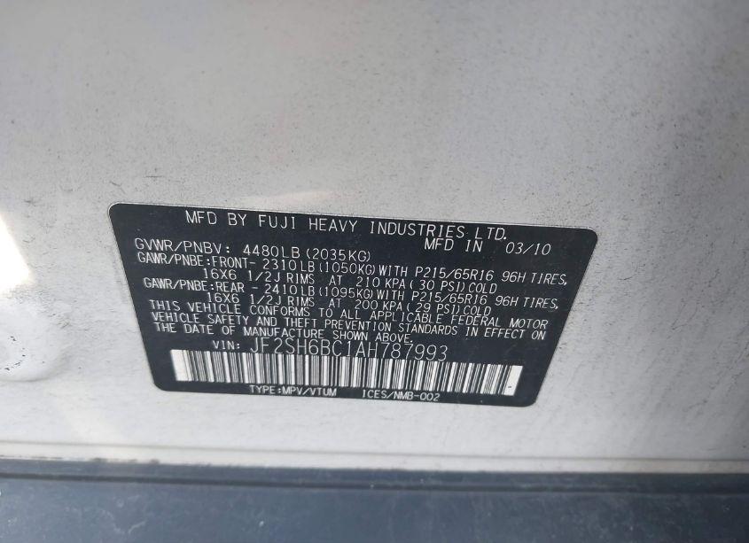 Photo 9 of 2010 Subaru Forester 2.5X (VIN JF2SH6BC1AH787993)