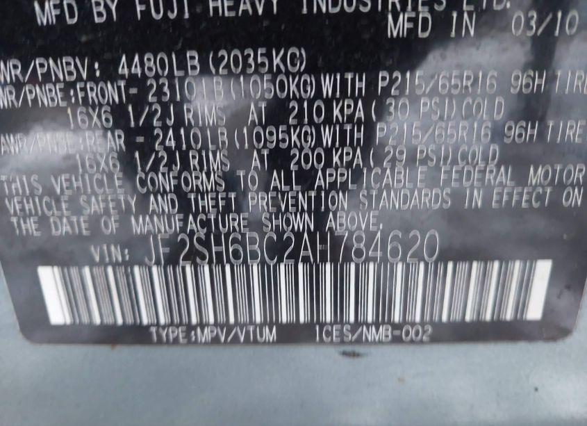 Photo 9 of 2010 Subaru Forester 2.5X (VIN JF2SH6BC2AH784620)