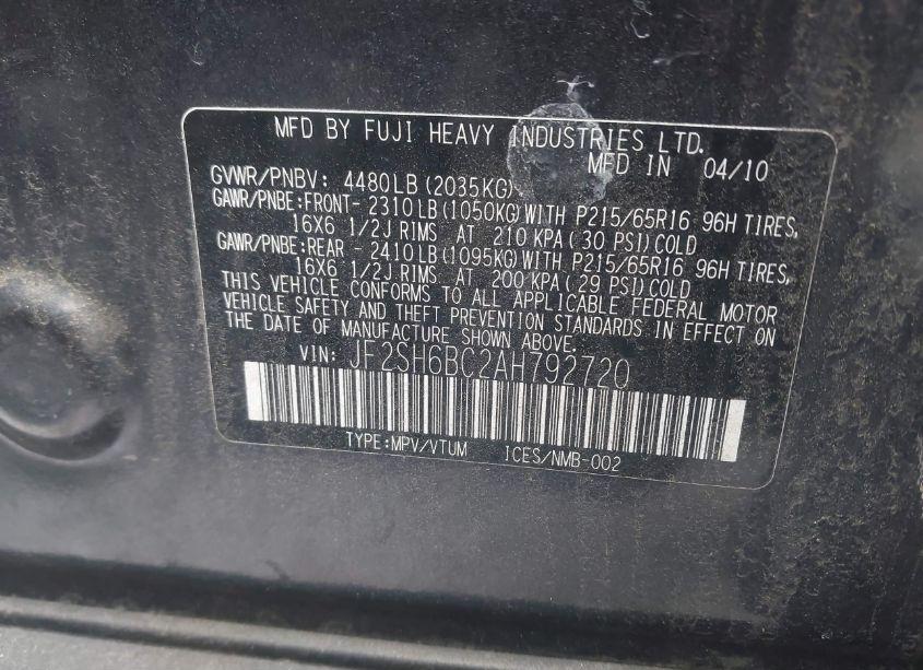 Photo 9 of 2010 Subaru Forester 2.5X (VIN JF2SH6BC2AH792720)