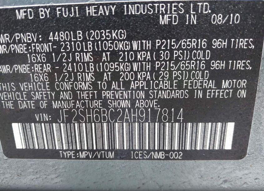 Photo 9 of 2010 Subaru Forester 2.5X (VIN JF2SH6BC2AH917814)