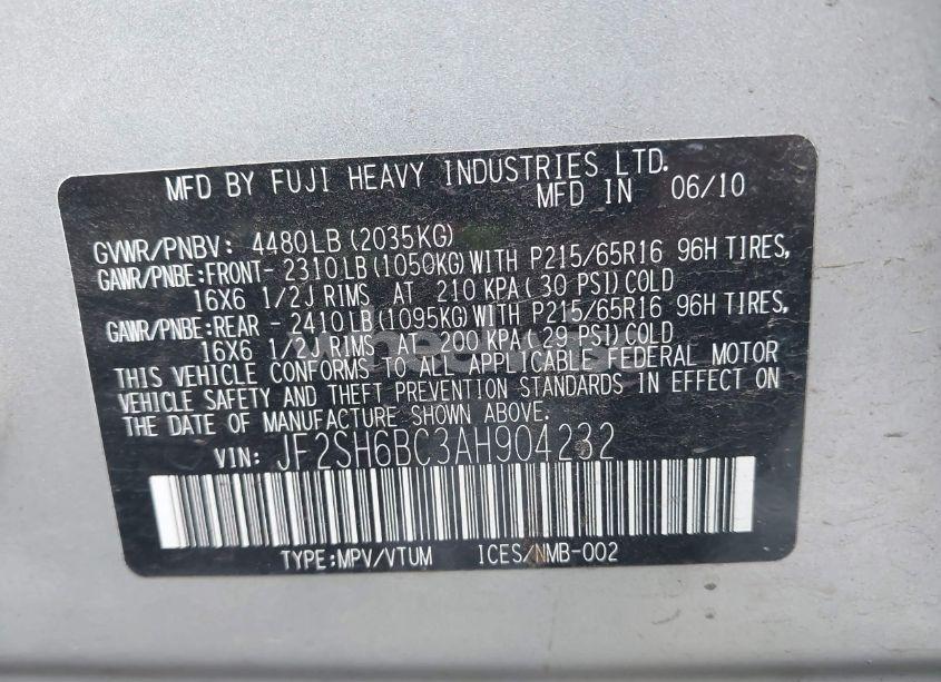 Photo 9 of 2010 Subaru Forester 2.5X (VIN JF2SH6BC3AH904232)