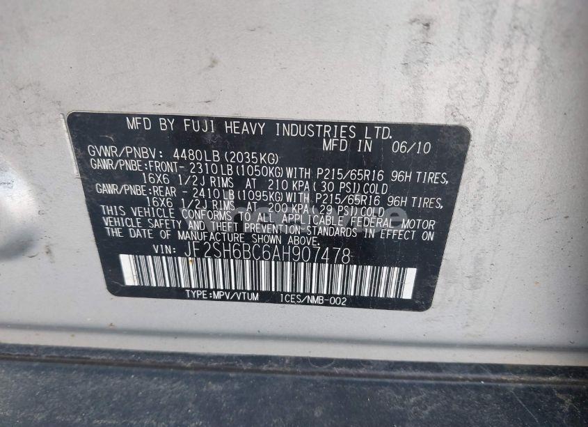 Photo 9 of 2010 Subaru Forester 2.5X (VIN JF2SH6BC6AH907478)