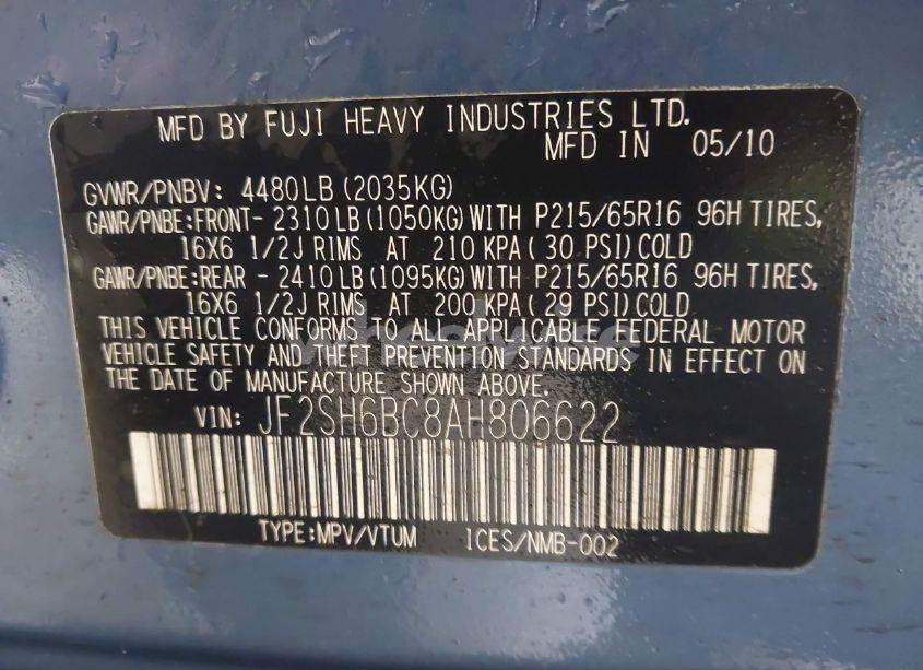 Photo 9 of 2010 Subaru Forester 2.5X (VIN JF2SH6BC8AH806622)