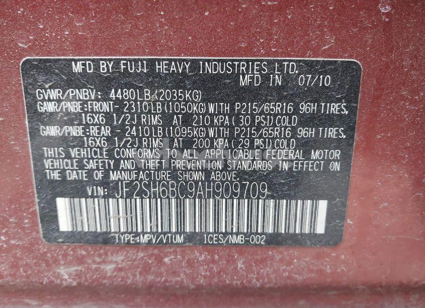 Photo 9 of 2010 Subaru Forester 2.5X (VIN JF2SH6BC9AH909709)