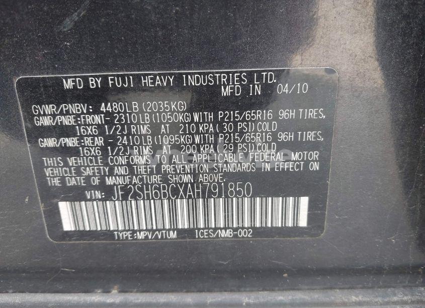 Photo 9 of 2010 Subaru Forester 2.5X (VIN JF2SH6BCXAH791850)