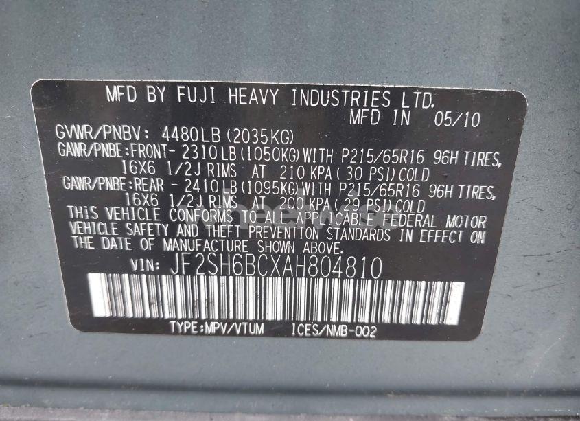 Photo 9 of 2010 Subaru Forester 2.5X (VIN JF2SH6BCXAH804810)