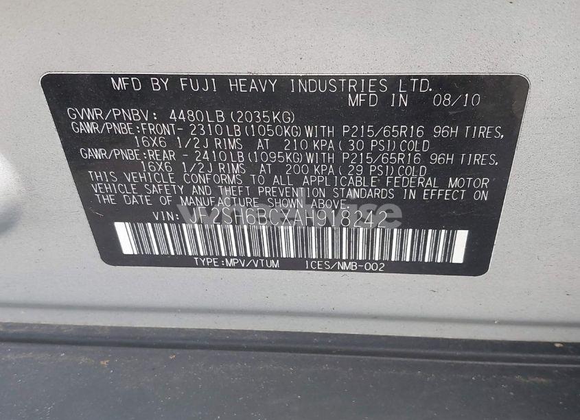 Photo 9 of 2010 Subaru Forester 2.5X (VIN JF2SH6BCXAH918242)