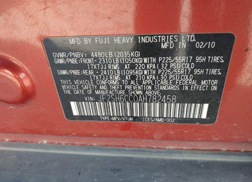 Photo 9 of 2010 Subaru Forester 2.5X PREMIUM (VIN JF2SH6CC0AH782458)