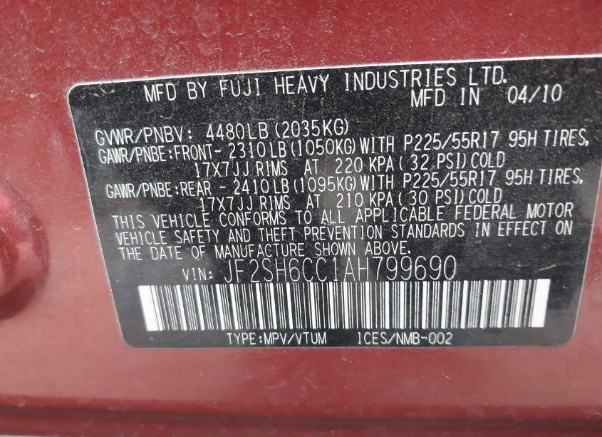 Photo 9 of 2010 Subaru Forester 2.5X PREMIUM (VIN JF2SH6CC1AH799690)