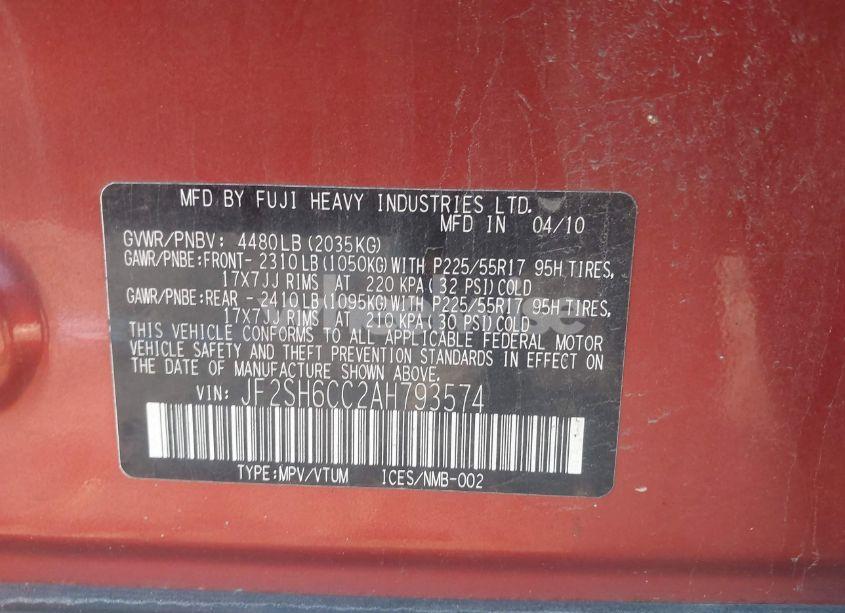 Photo 9 of 2010 Subaru Forester 2.5X PREMIUM (VIN JF2SH6CC2AH793574)