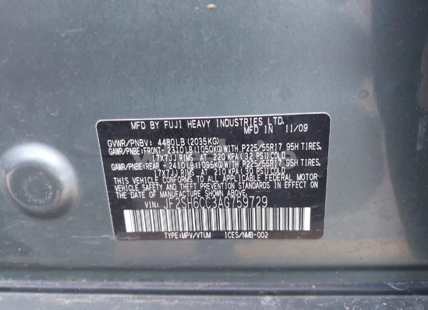 Photo 9 of 2010 Subaru Forester 2.5X PREMIUM (VIN JF2SH6CC3AG759729)