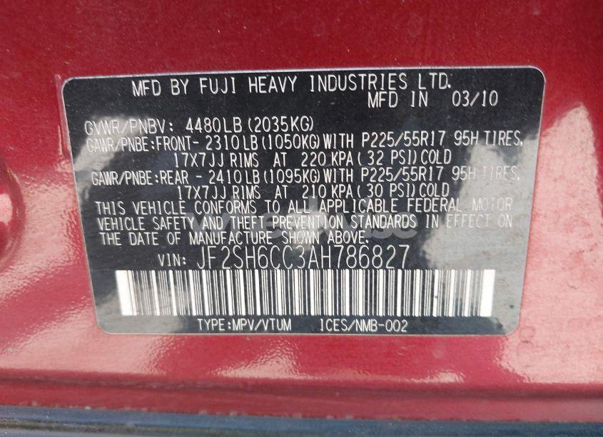 Photo 9 of 2010 Subaru Forester 2.5X PREMIUM (VIN JF2SH6CC3AH786827)