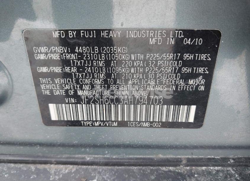 Photo 9 of 2010 Subaru Forester 2.5X PREMIUM (VIN JF2SH6CC3AH794703)