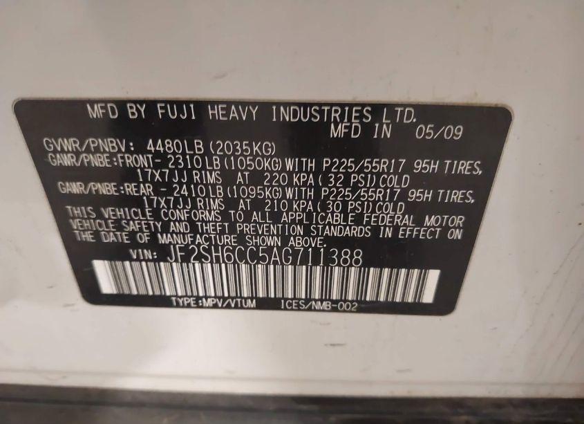 Photo 9 of 2010 Subaru Forester 2.5X PREMIUM (VIN JF2SH6CC5AG711388)